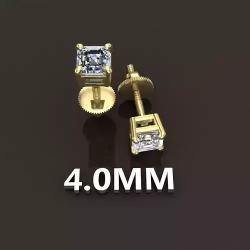 SQUARE EMERALD CUT 4 PRONG SOLITAIRE EARRING 4MM