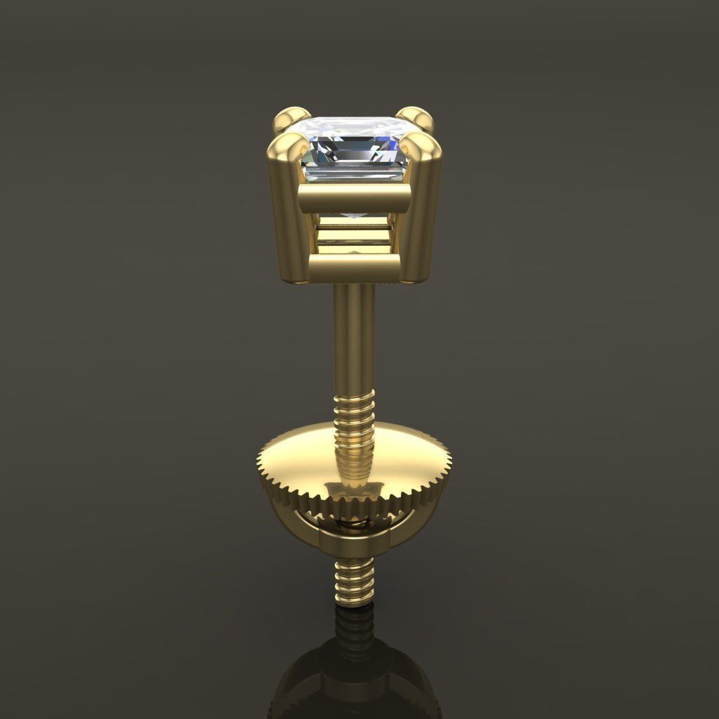 SQUARE EMERALD CUT 4 PRONG SOLITAIRE EARRING 4MM 3D print model_4