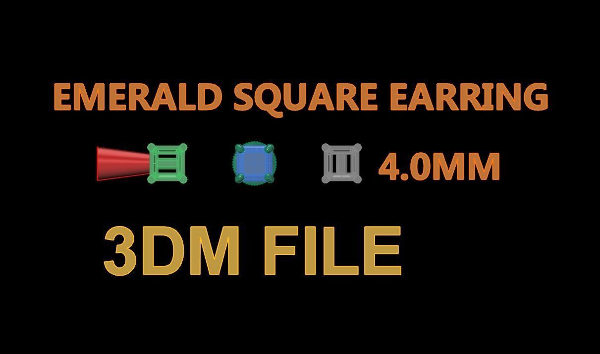 SQUARE EMERALD CUT 4 PRONG SOLITAIRE EARRING 4MM 3D print model_2