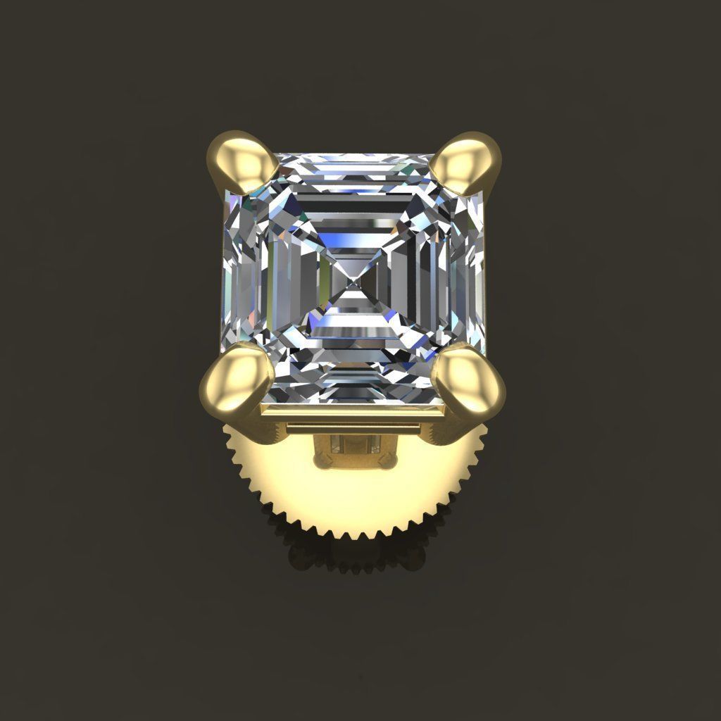 SQUARE EMERALD CUT 4 PRONG SOLITAIRE EARRING 4MM 3D print model_3