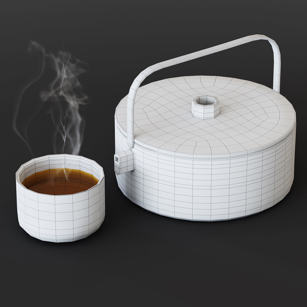 Tea set 1 pot and cup 3D model_3