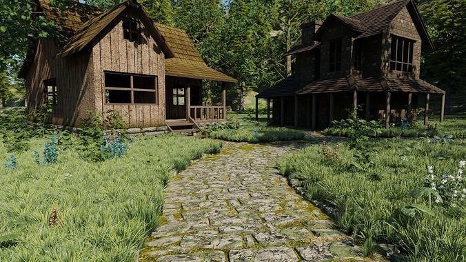 Village Scene 3D model 2