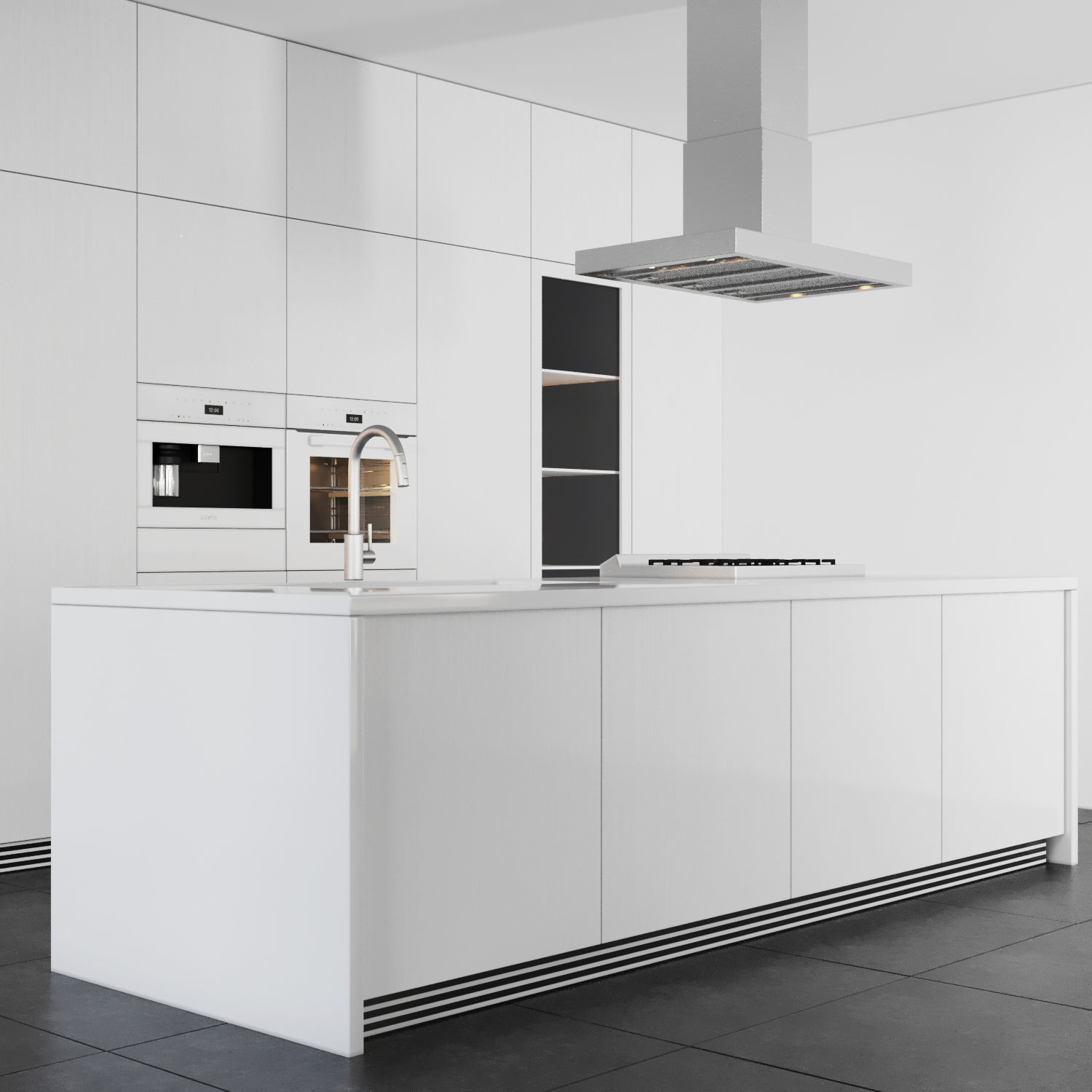 white modern kitchen  k001 3D model_2