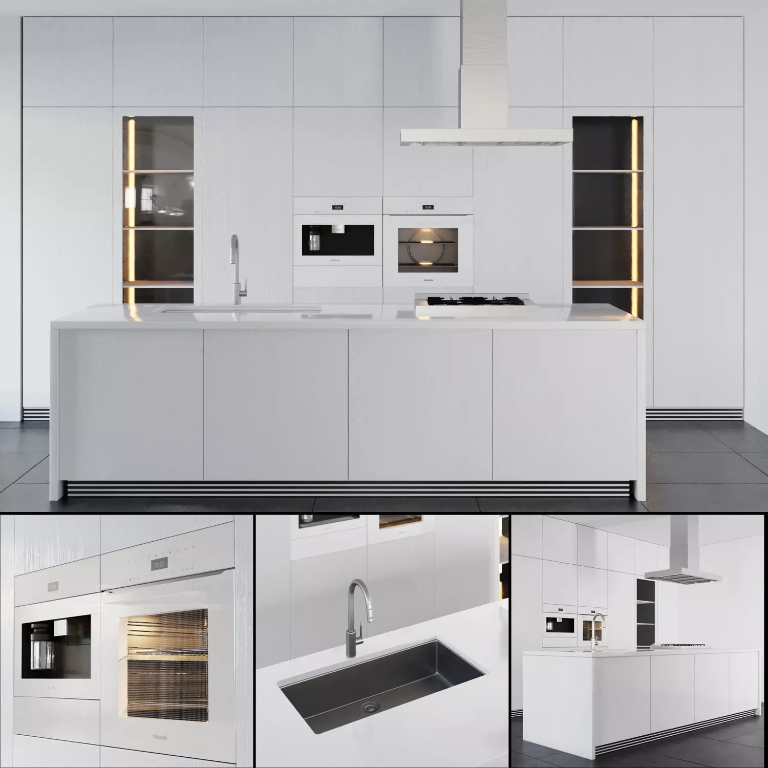 white modern kitchen  k001 3D model_0