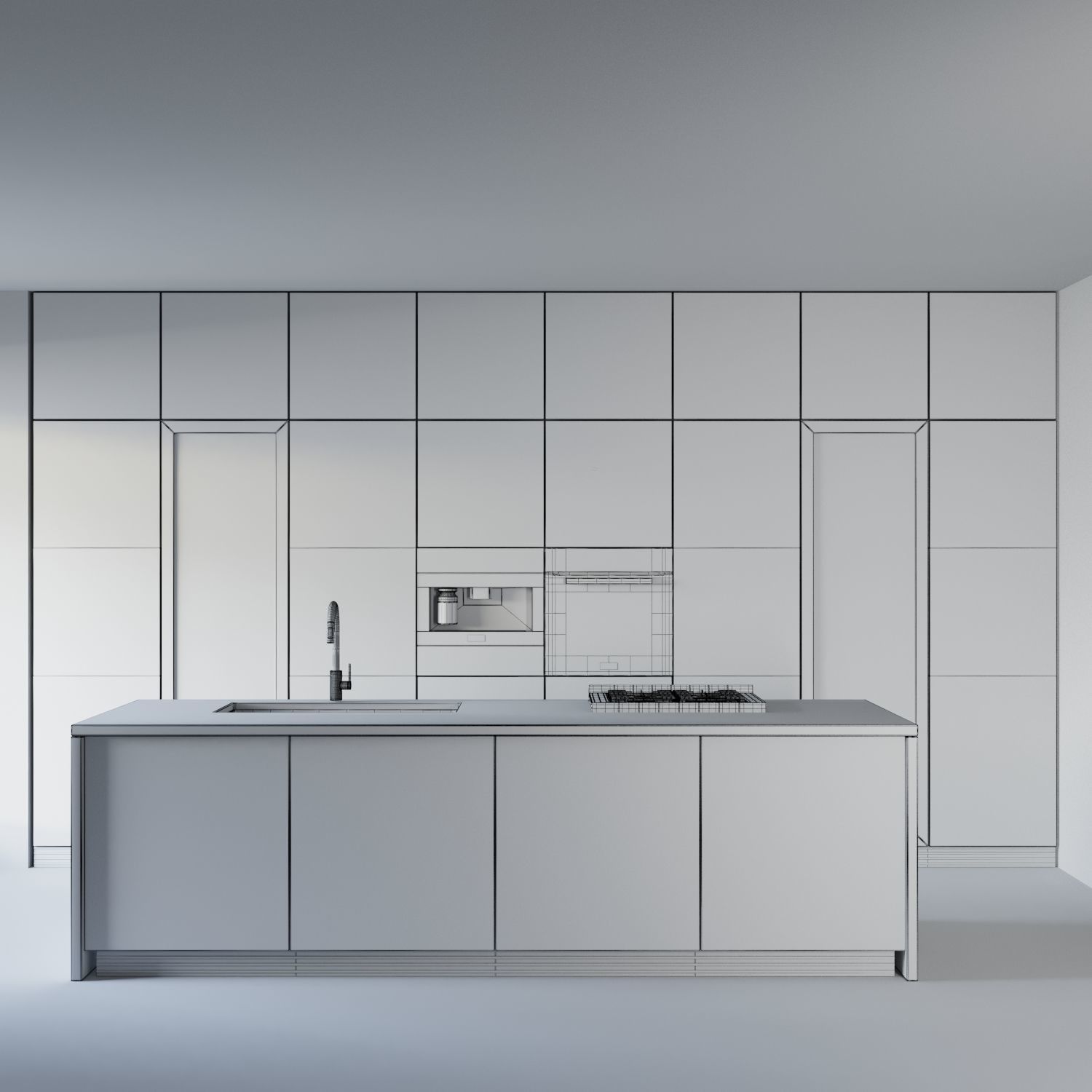 white modern kitchen  k001 3D model_7