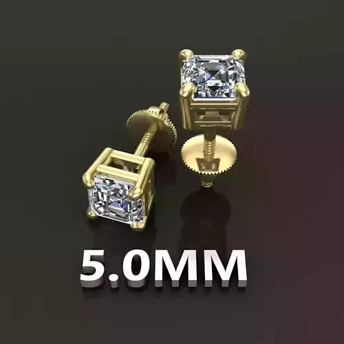 SQUARE EMERALD CUT 4 PRONG SOLITAIRE EARRING 5MM