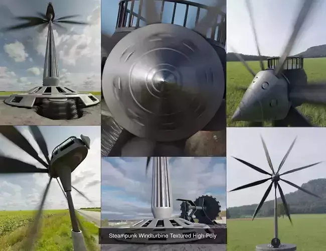 Steampunk Windturbine Version 1 and 2 High-Poly 3D Model Collection