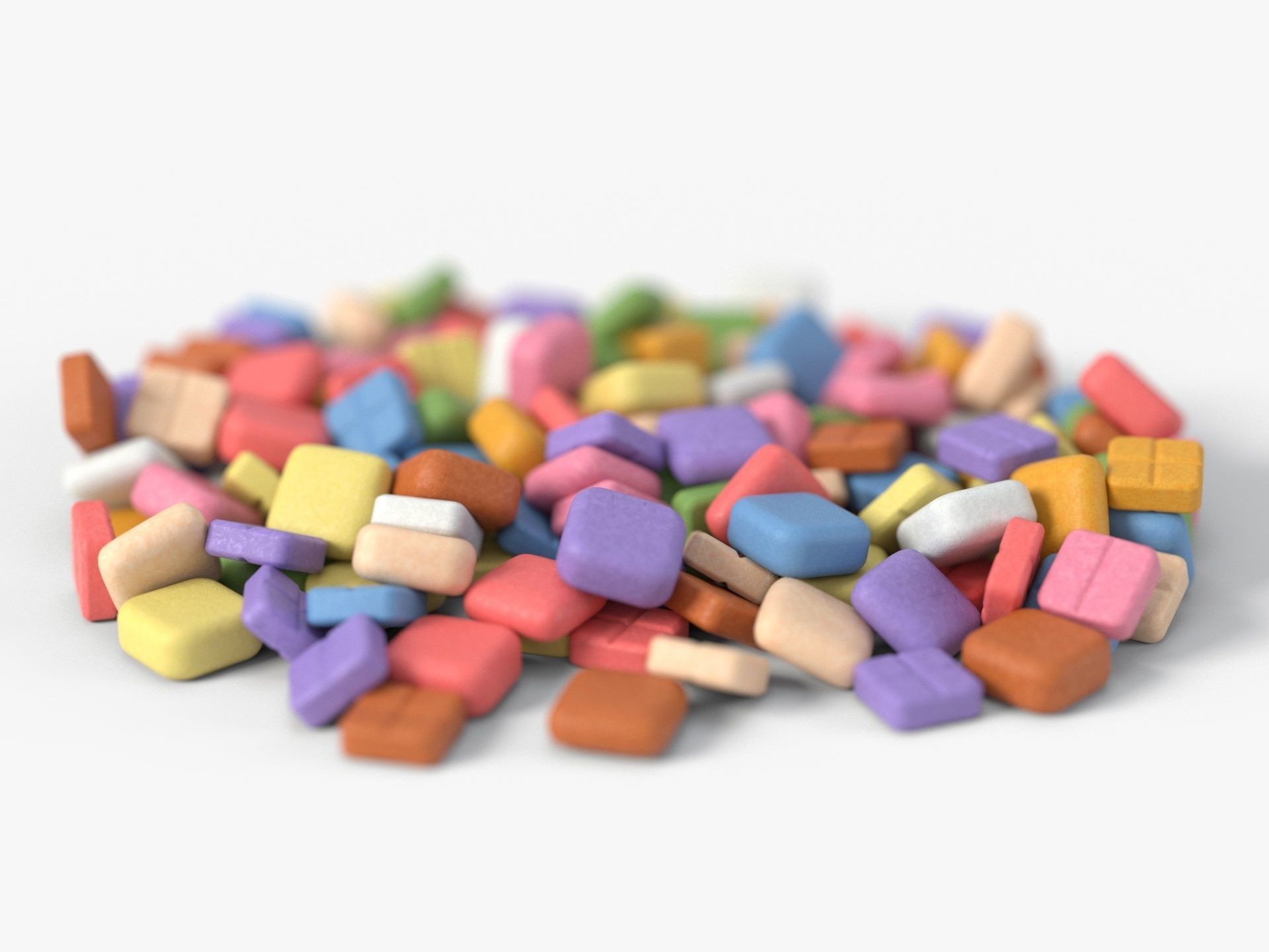 Set of square shaped pills with 4K PBR tex and color variations Low-poly 3D model_1