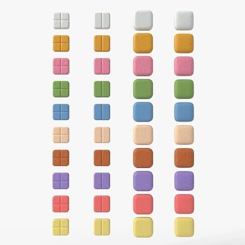 Set of square shaped pills with 4K PBR tex and color variations Low-poly 3D model