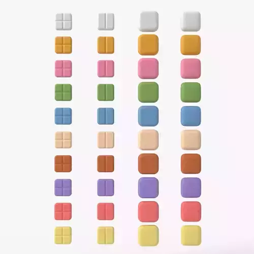 Set of square shaped pills with 4K PBR tex and color variations Low-poly 3D model