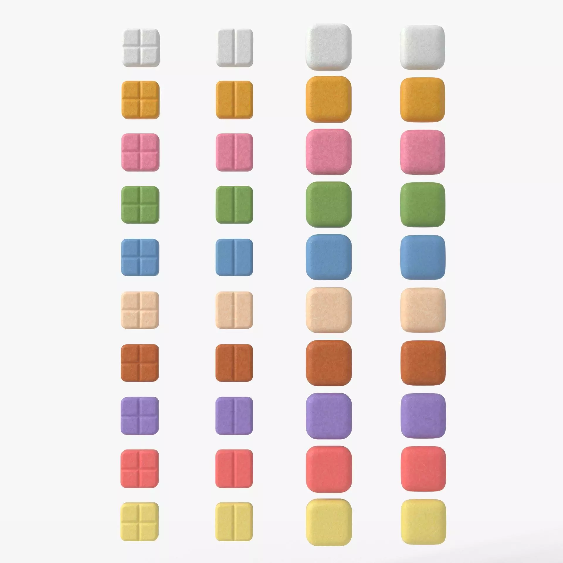 Set of square shaped pills with 4K PBR tex and color variations Low-poly 3D model_0