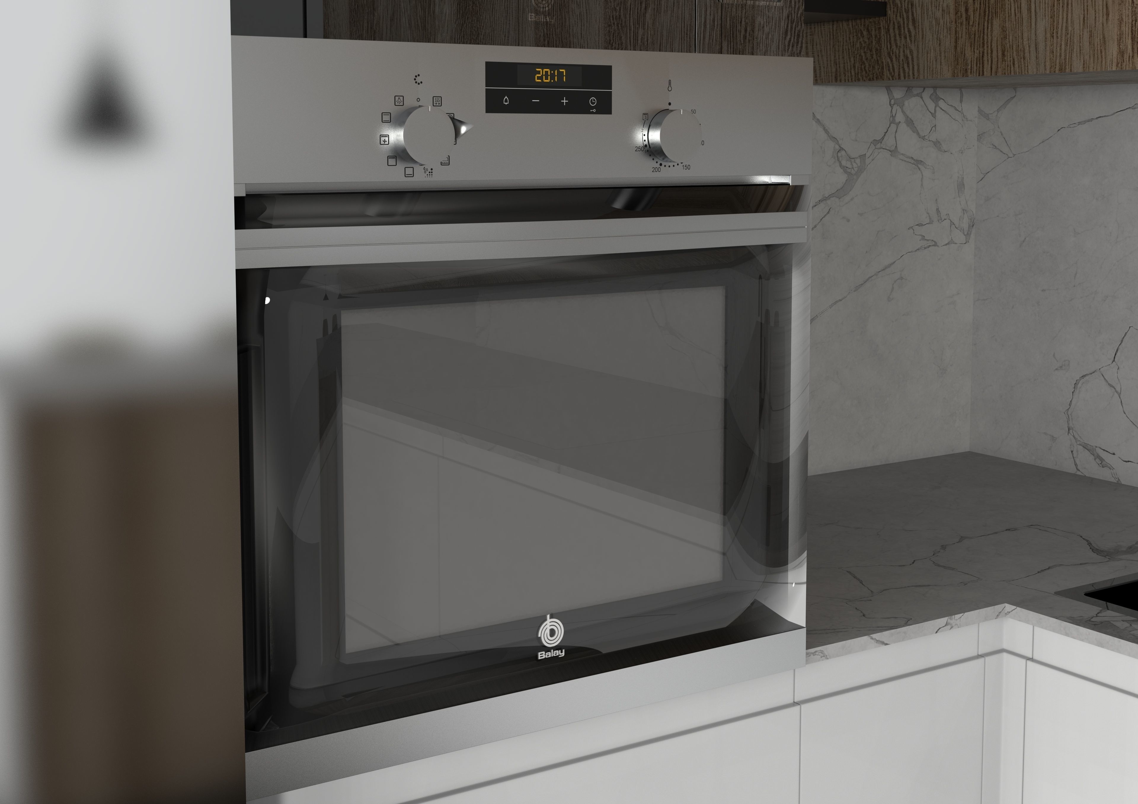 Kitchen modern with wooden cabinets 3D model_3