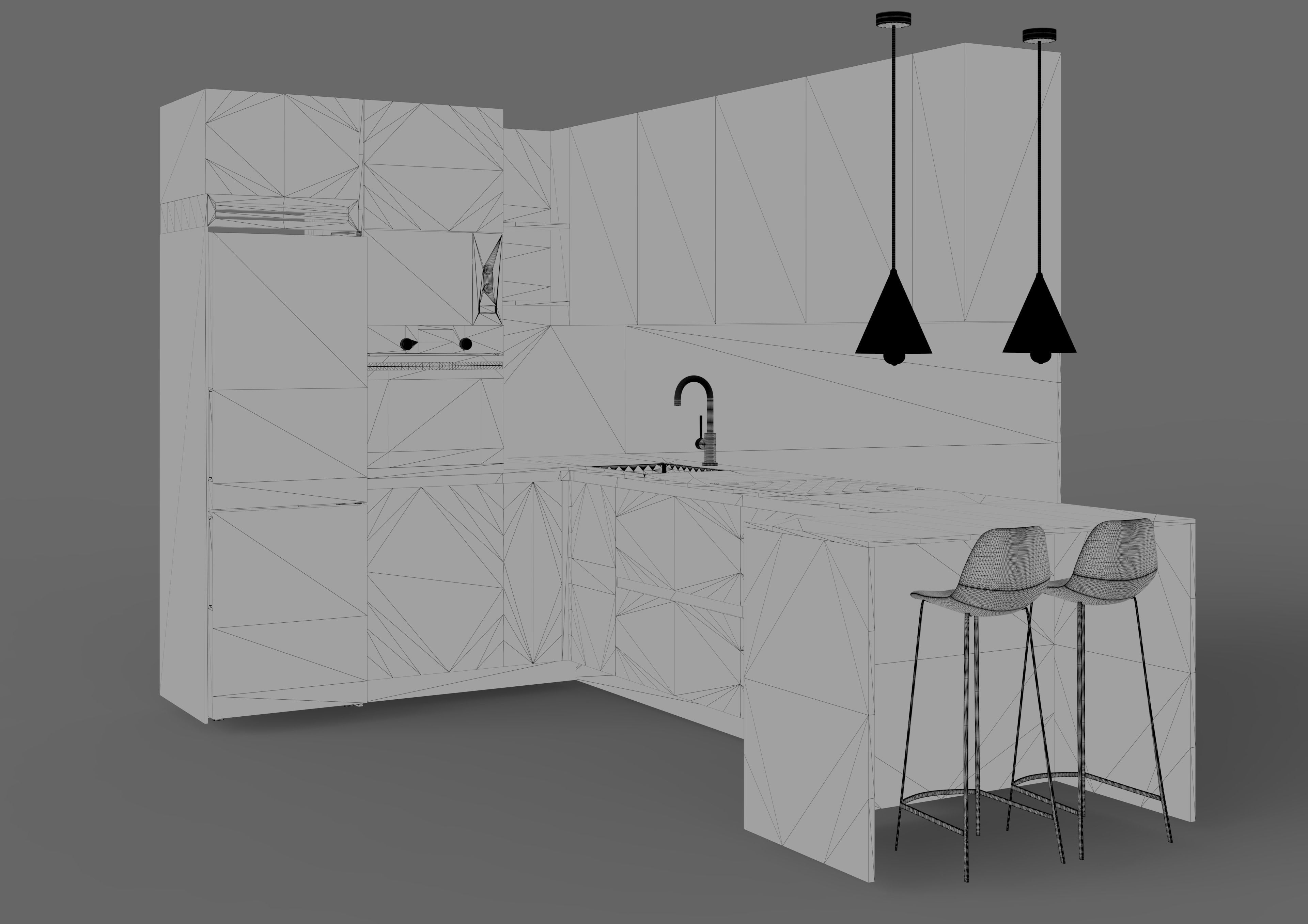 Kitchen modern with wooden cabinets 3D model_7