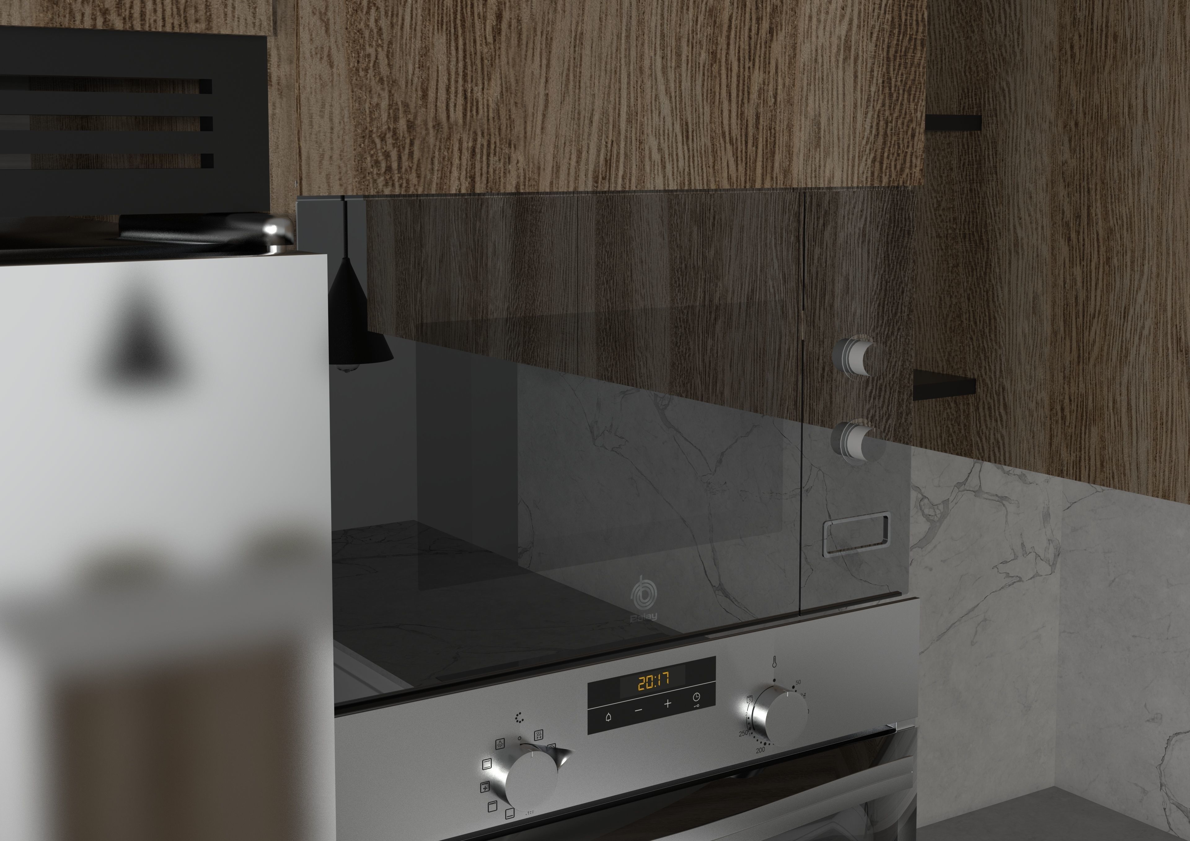 Kitchen modern with wooden cabinets 3D model_2
