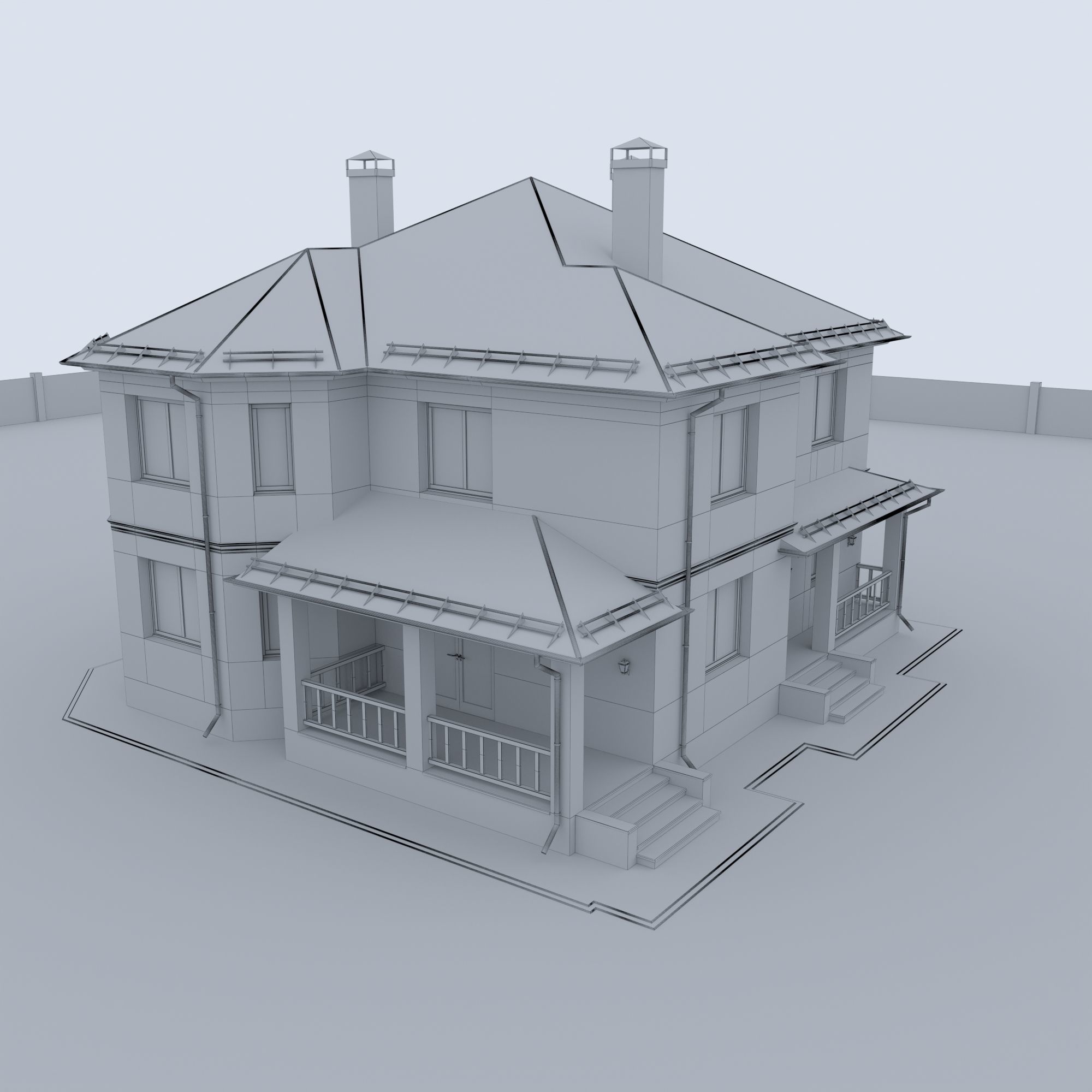 Cottage house on grassy field Low-poly 3D model_5