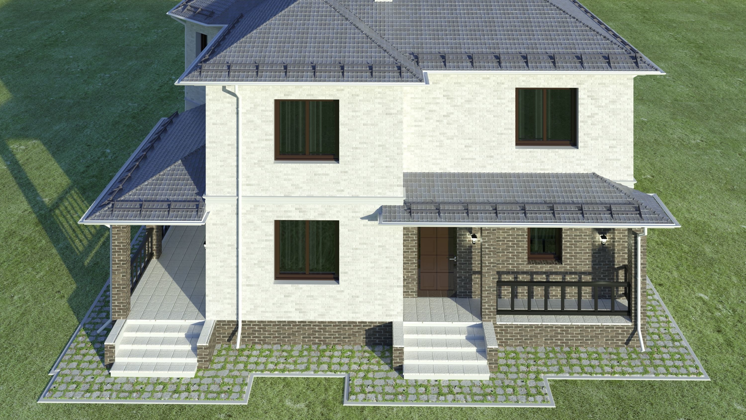 Cottage house on grassy field Low-poly 3D model_4