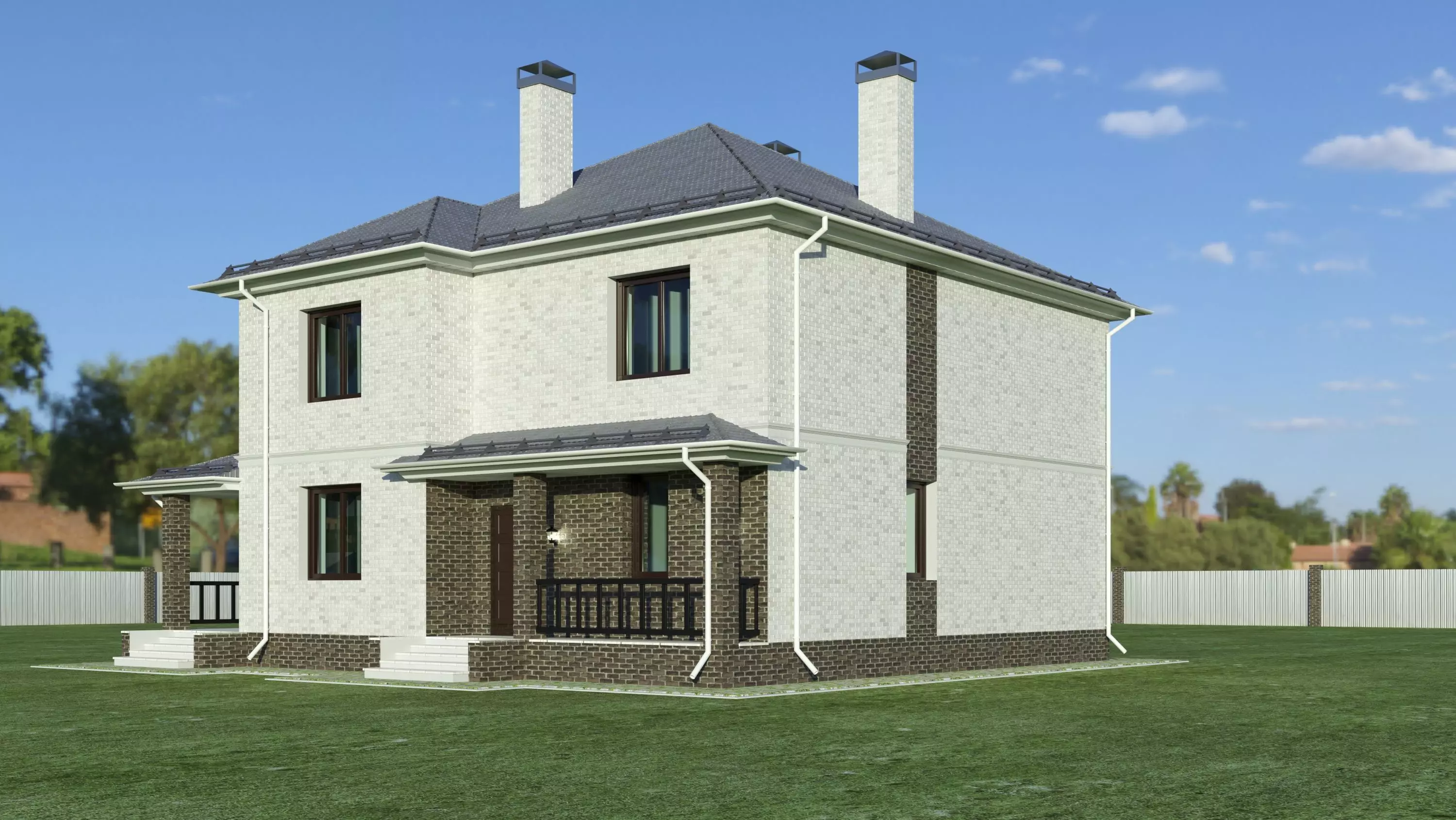 Cottage house on grassy field Low-poly 3D model_0