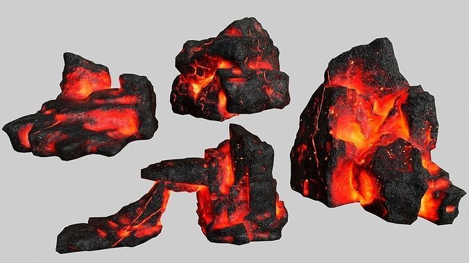 Rock Set with flames Low-poly 3D model