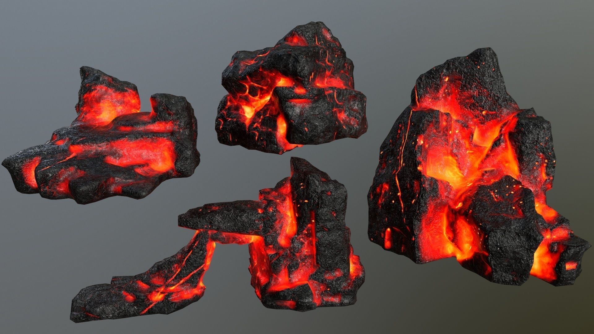 Rock Set with flames Low-poly 3D model_2