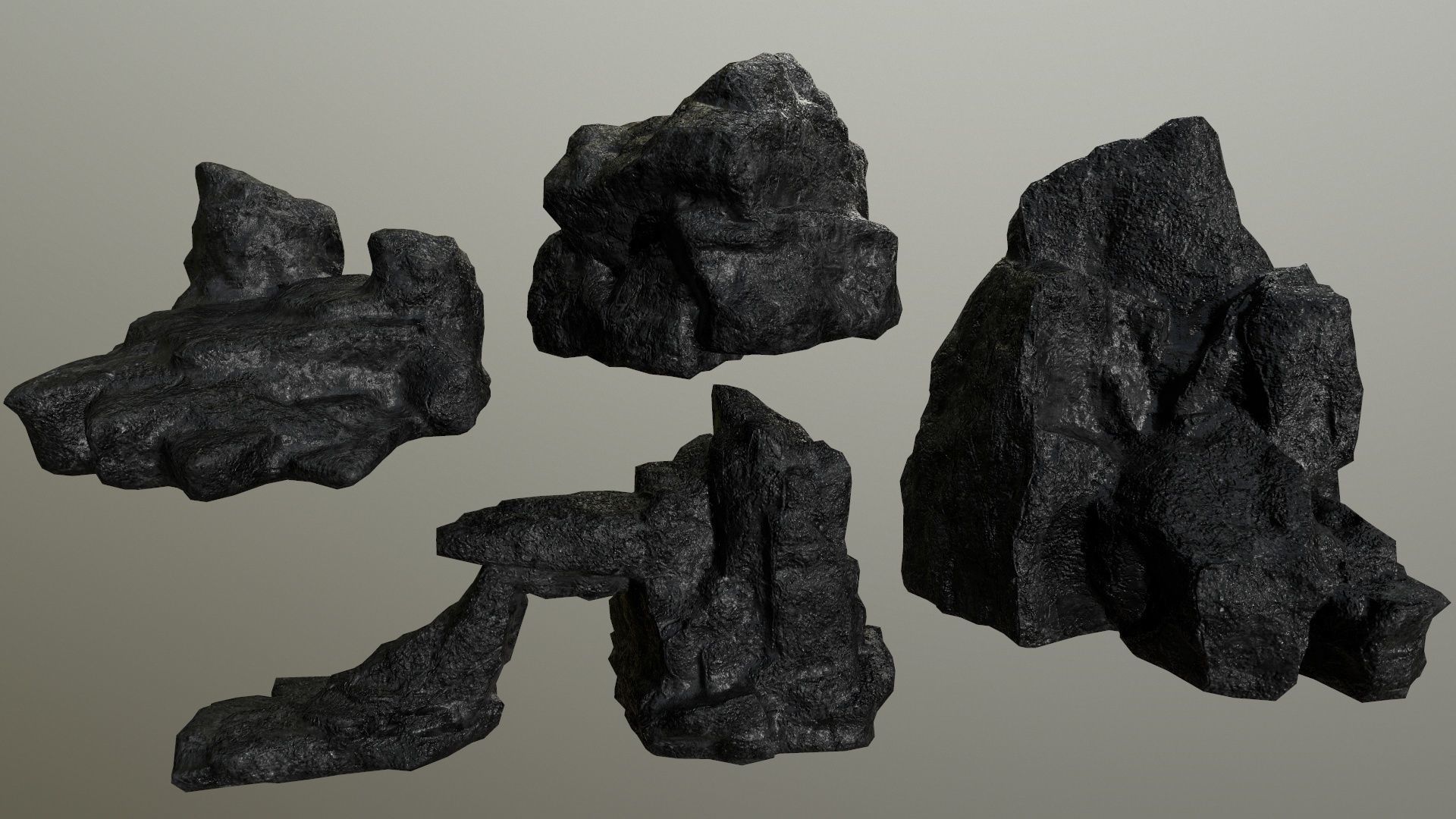 Rock Set with flames Low-poly 3D model_1