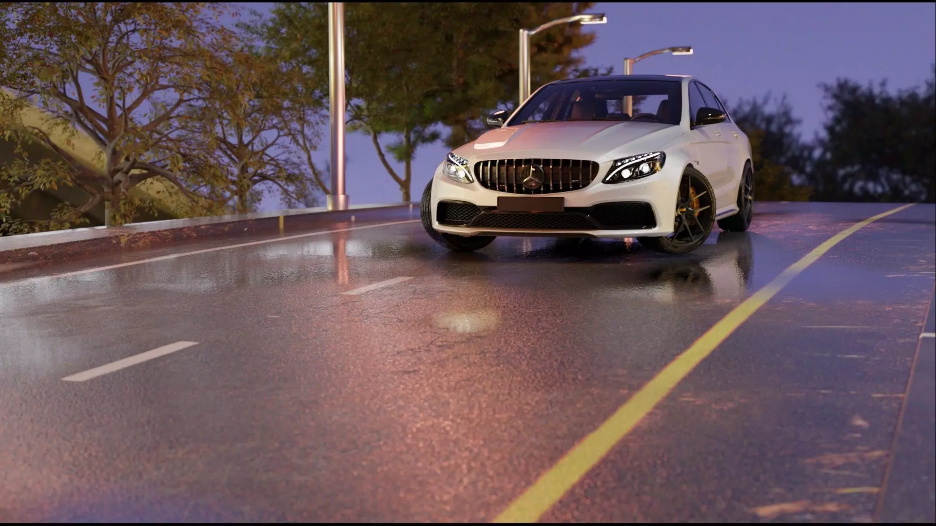 High Poly Mercedes Car which is rigged and Realistic Road 3D model_0