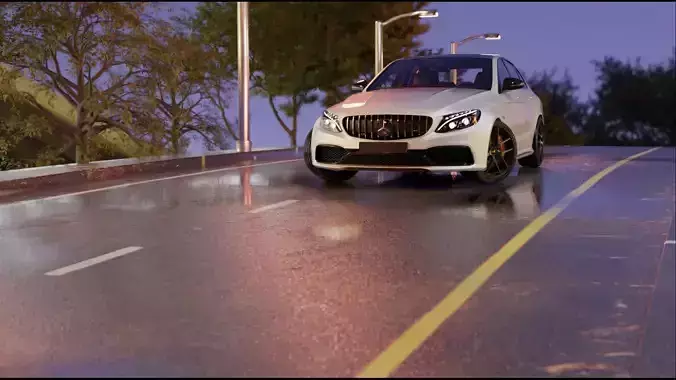 High Poly Mercedes Car which is rigged and Realistic Road 3D model