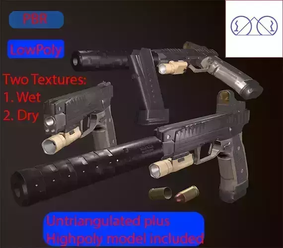 Laugo Arms Alien Pistol with LaserSight Suppressor Low-poly 3D model