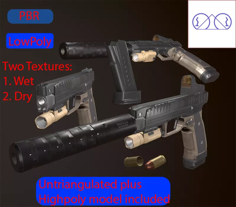 Laugo Arms Alien Pistol with LaserSight Suppressor Low-poly 3D model_0