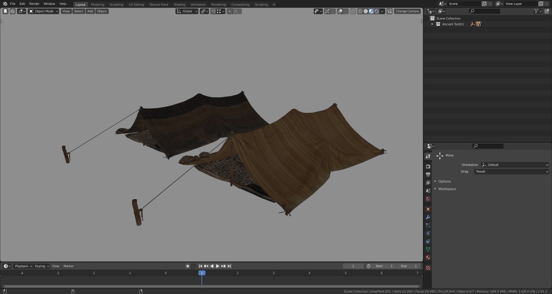 Ancient Tent 01 Low-poly Low-poly 3D model_7