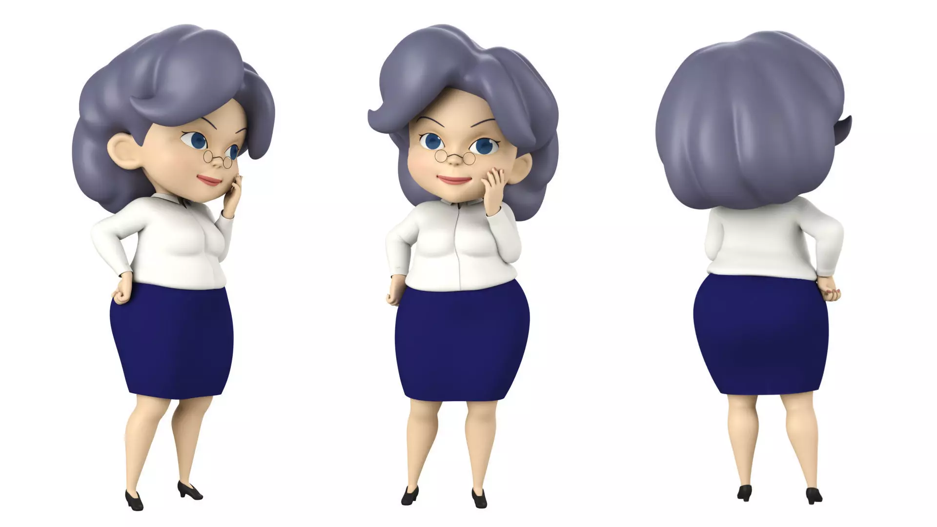 Cartoon Middle age Women office worker Rigged 3D model