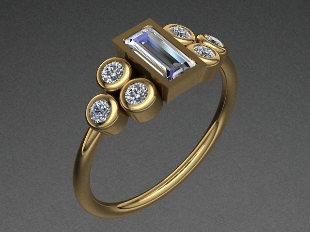 Baguette Diamond Golden Ring  3D print model