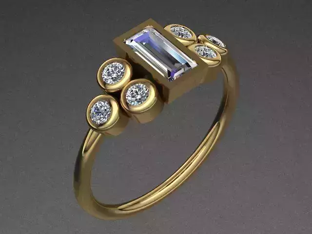 Baguette Diamond Golden Ring  3D print model