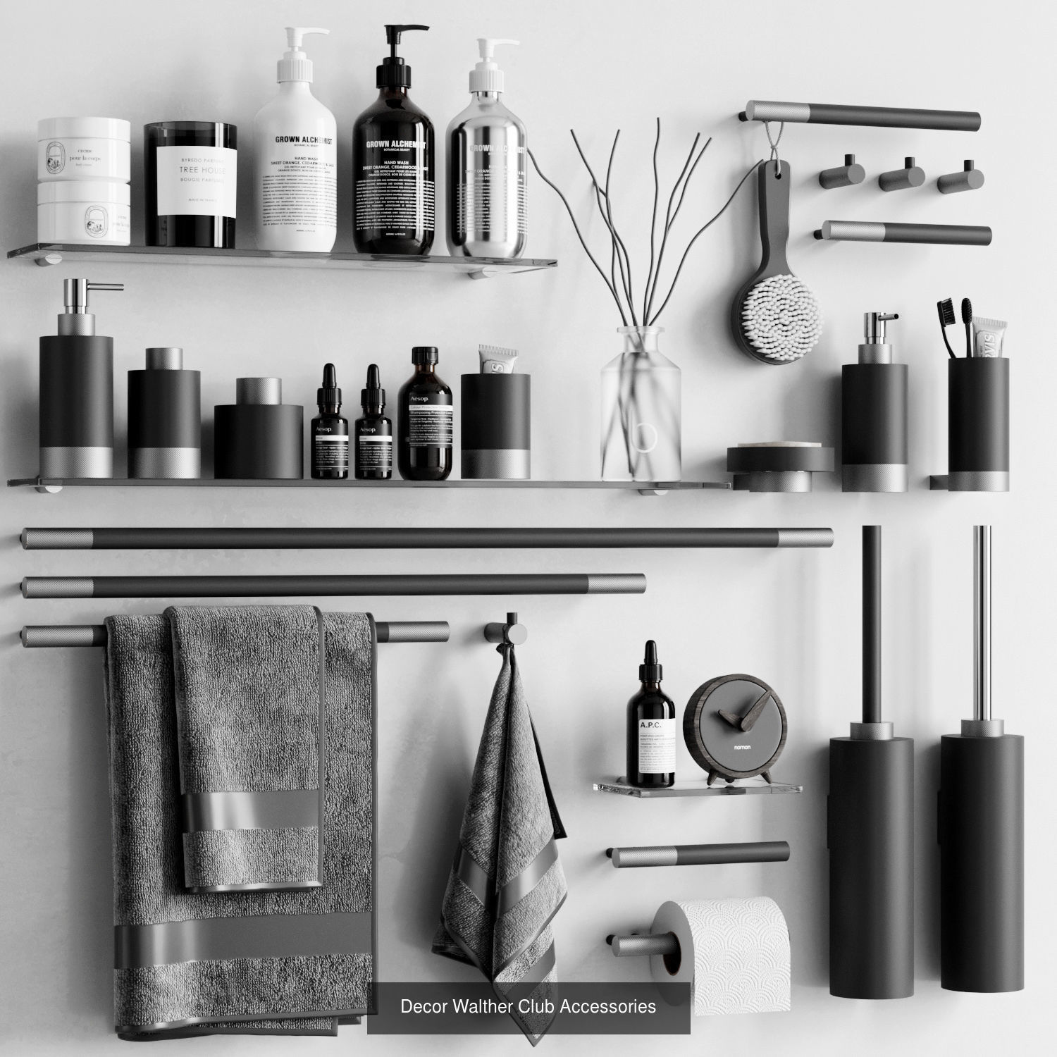 Bathroom Collection round mirror on table with books and plants _5