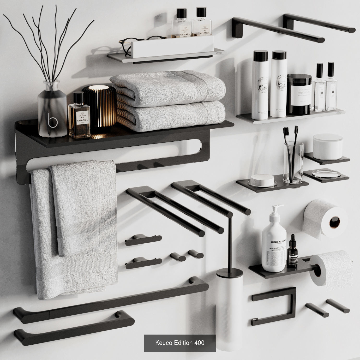 Bathroom Collection round mirror on table with books and plants _6