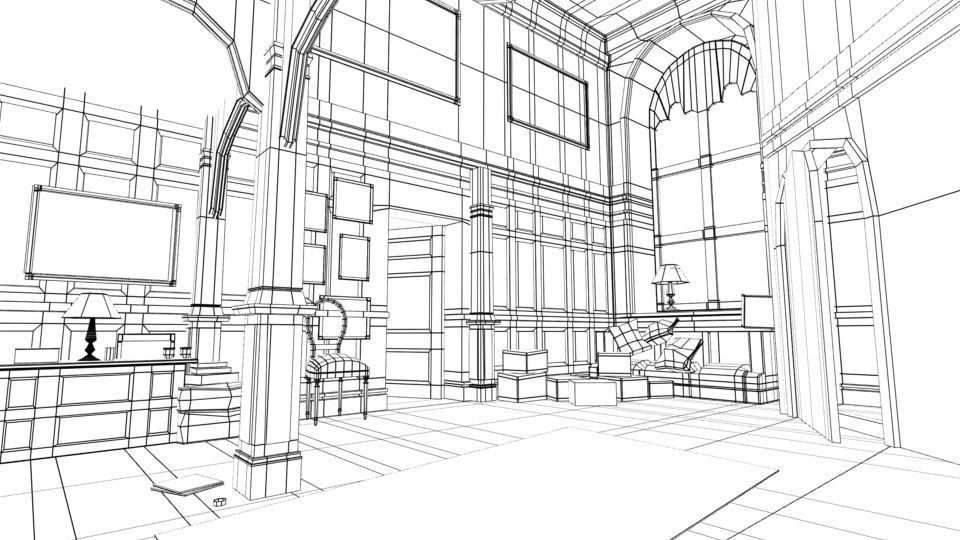 INTERIOR HALL FOR LIGHTING AND TEXTURING 3D model_2
