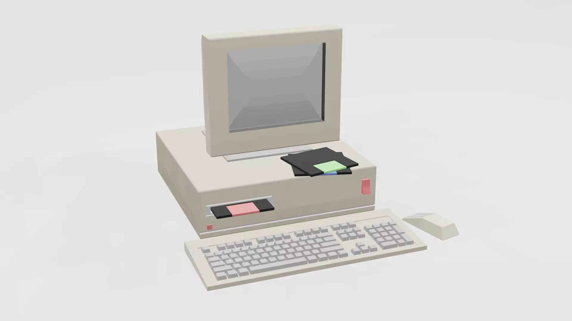 Computer from 80s Low-poly 3D model_0