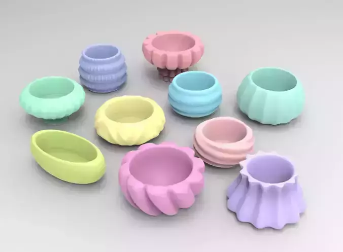 10 Cute Geometric 3D Printing Planter Set  3D Model Collection