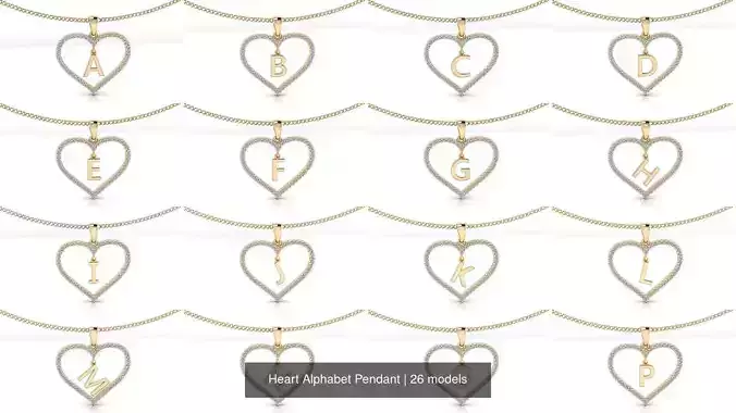 Heart Alphabet Pendant 3D Model Collection