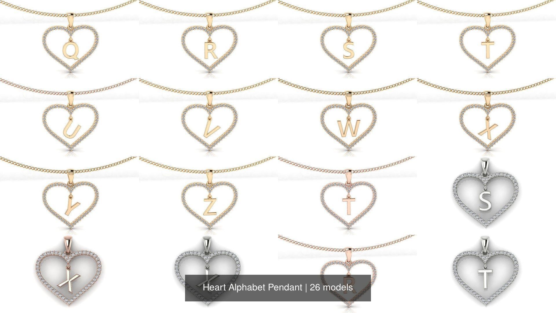 Heart Alphabet Pendant 3D Model Collection_1