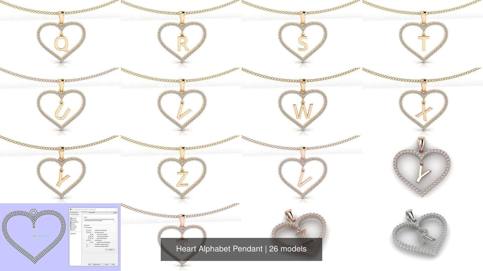 Heart Alphabet Pendant 3D Model Collection_2