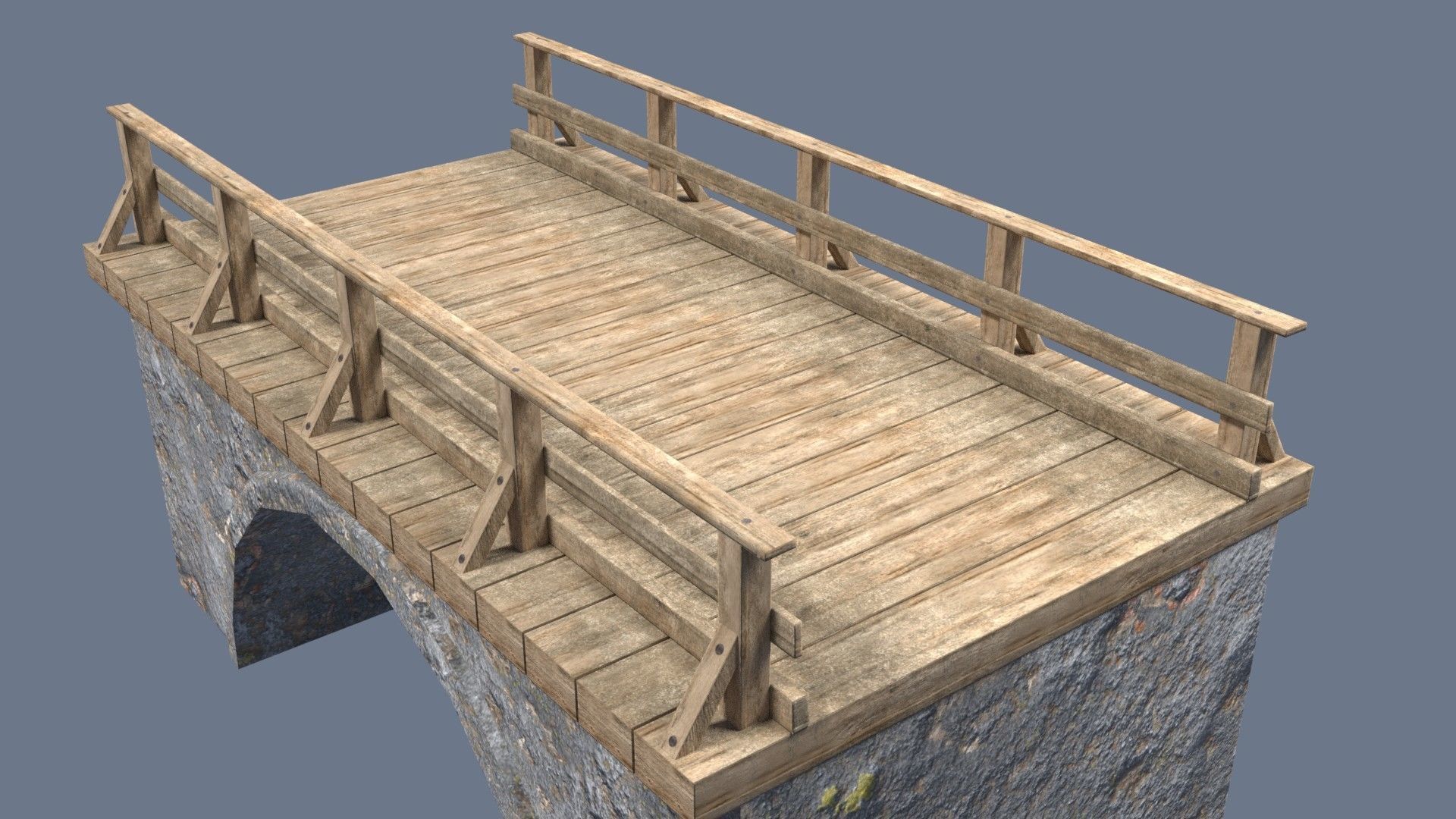 Bridge wooden shelf Low-poly 3D model_3