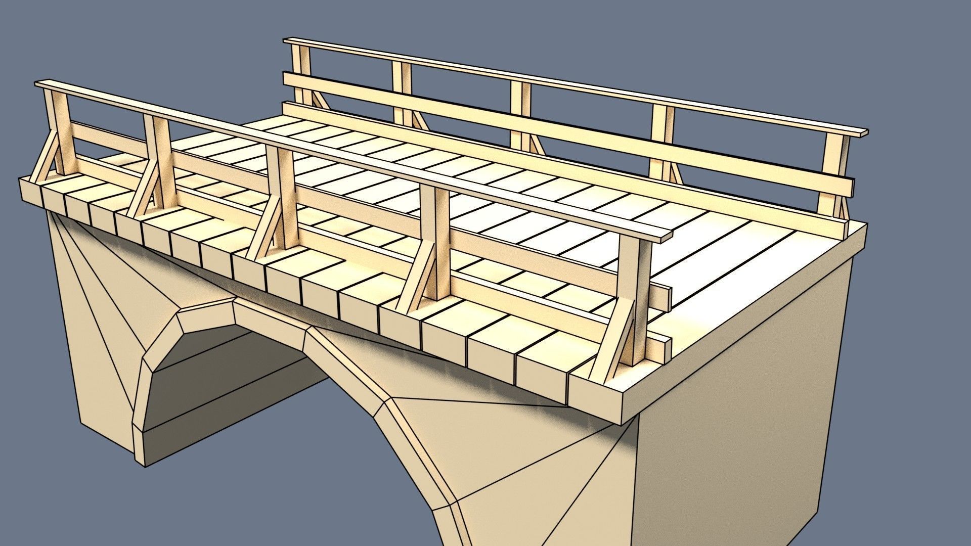 Bridge wooden shelf Low-poly 3D model_5