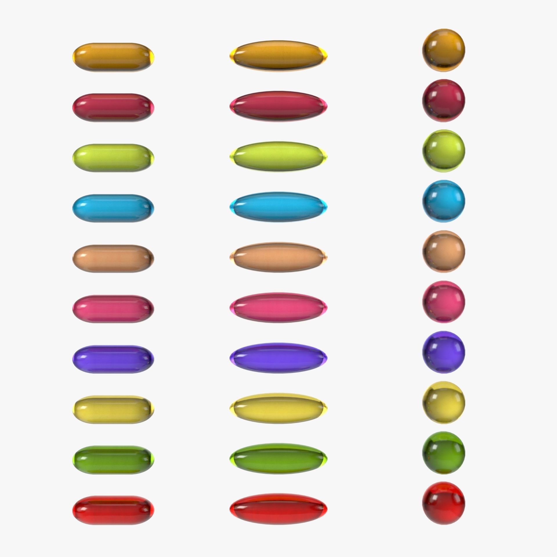 Set of oil pills with 4K PBR tex and color variations Low-poly 3D model_1