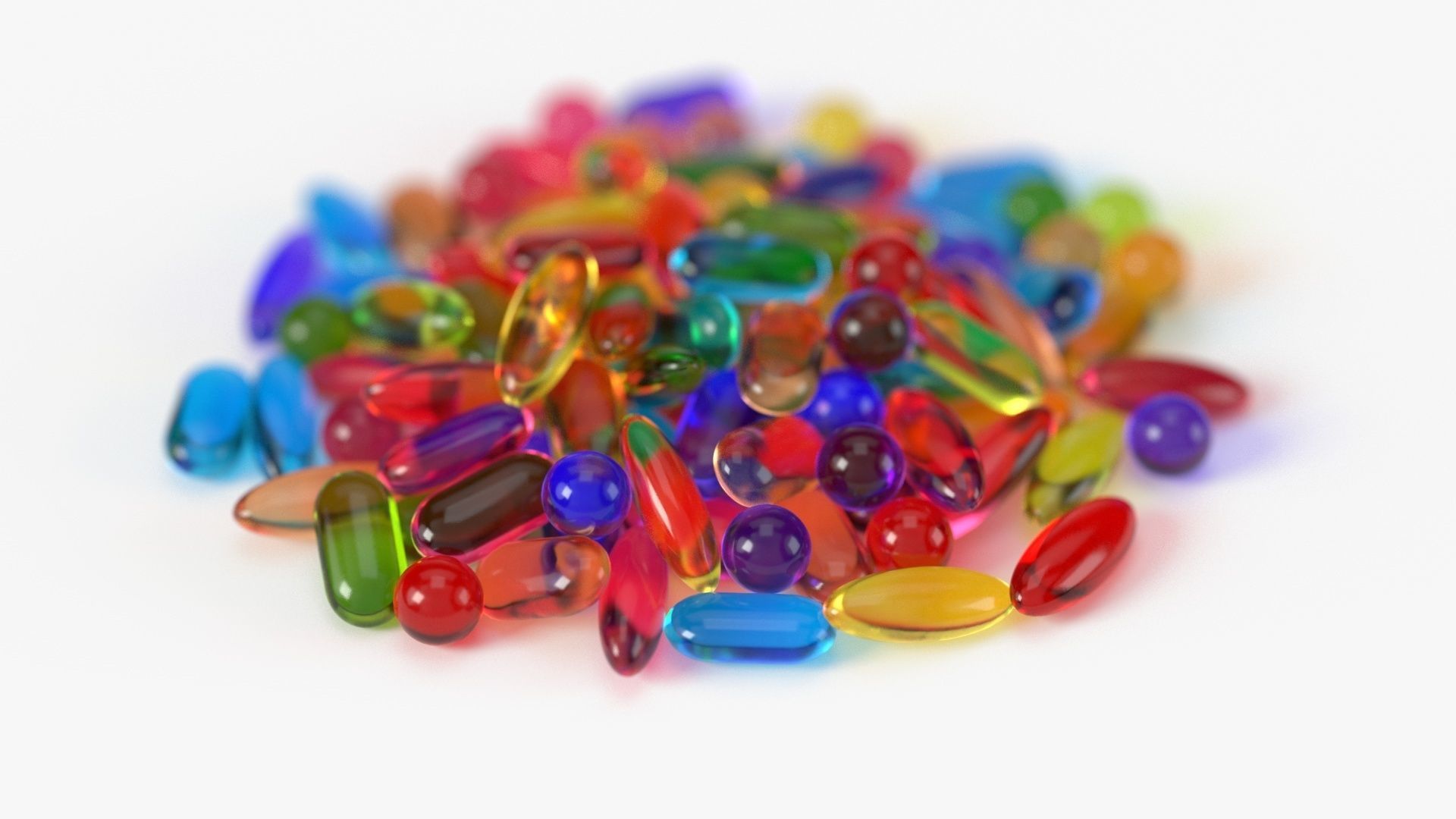 Set of oil pills with 4K PBR tex and color variations Low-poly 3D model_5