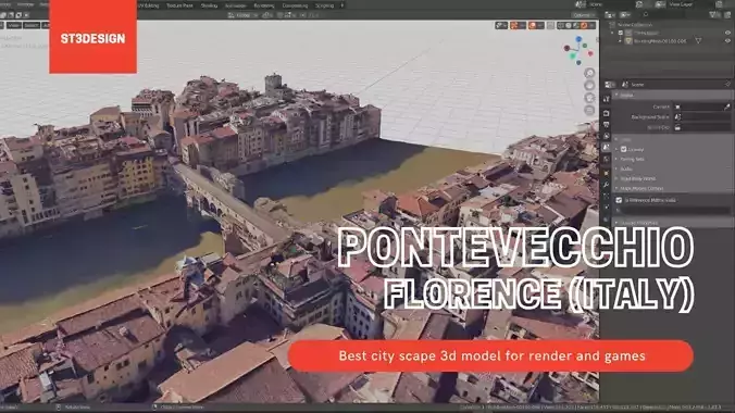 Pontevecchio Florence Italy  with texture Low-poly 3D model