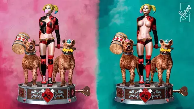 Harley Quinn and Hyenas 3D print model
