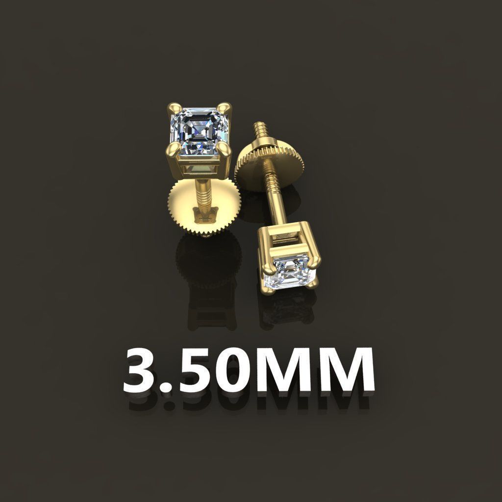 SQUARE EMERALD CUT 4 PRONG SOLITAIRE EARRING Mix Size 3D print model_9