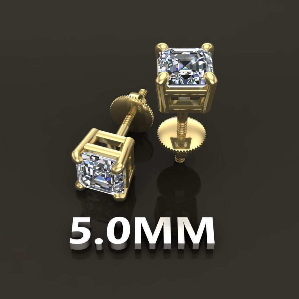 SQUARE EMERALD CUT 4 PRONG SOLITAIRE EARRING Mix Size 3D print model_21
