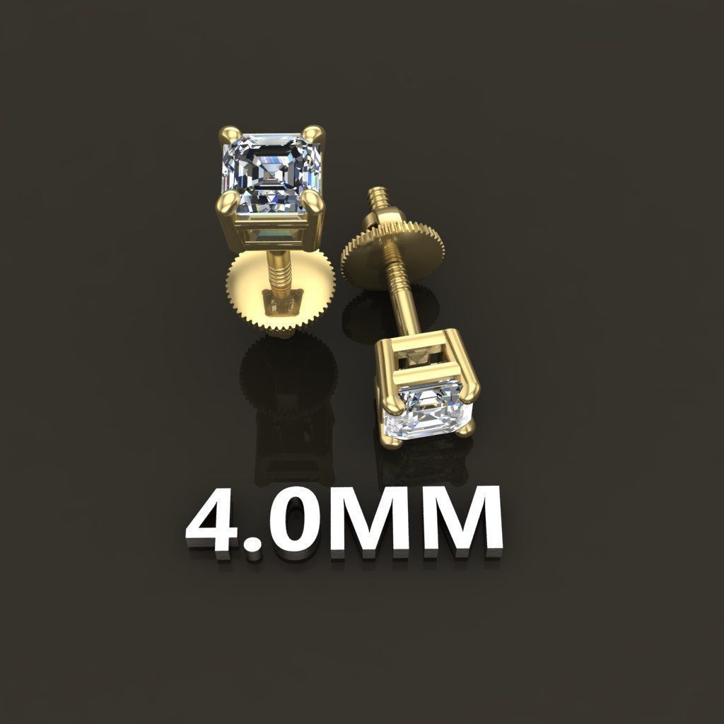 SQUARE EMERALD CUT 4 PRONG SOLITAIRE EARRING Mix Size 3D print model_13