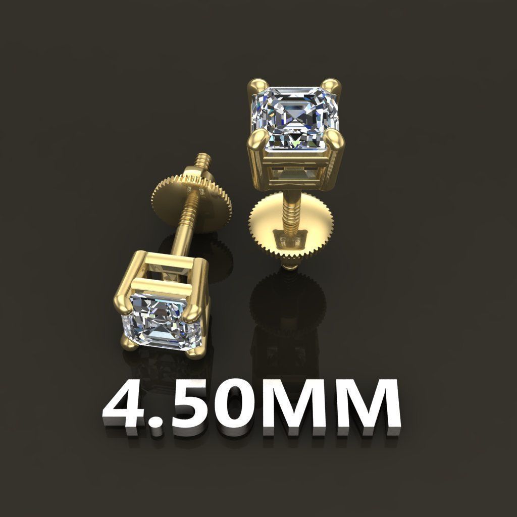 SQUARE EMERALD CUT 4 PRONG SOLITAIRE EARRING Mix Size 3D print model_17